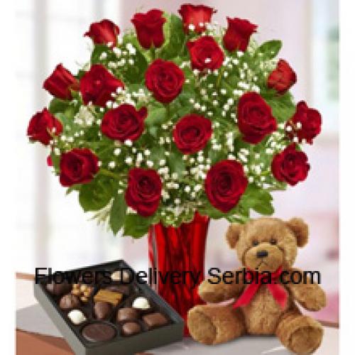 25 Roses with Imported Chocolates and Teddy