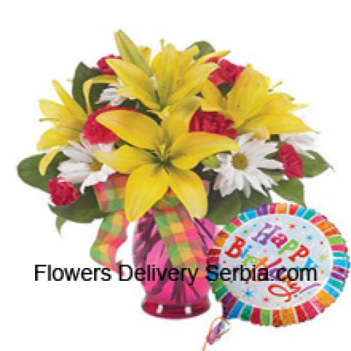 Assorted Flowers with Cute Birthday Balloon