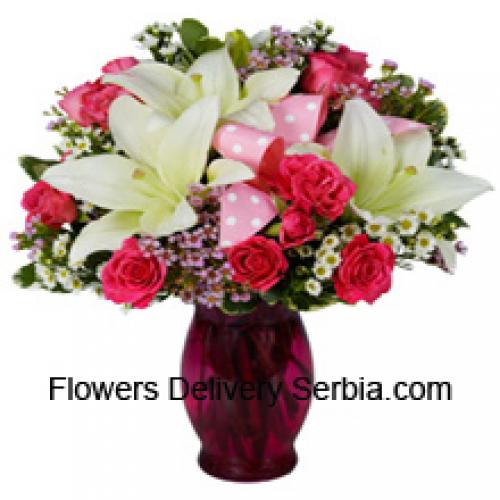 Cute Pink Roses and White Lilies