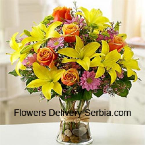 Lilies, Roses and Cute Gerberas in Vase