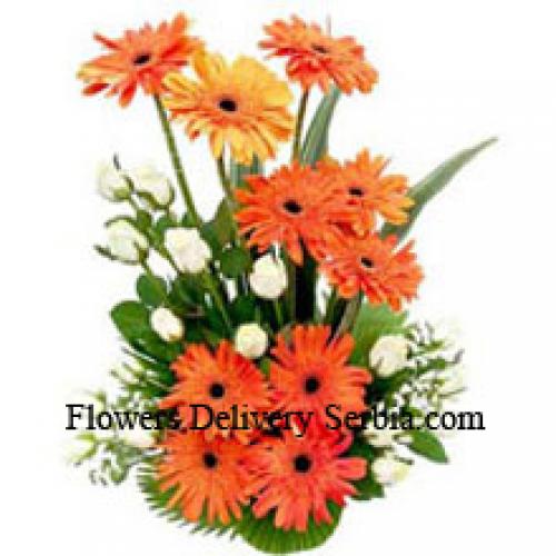 Red and White Gerberas and Roses Basket