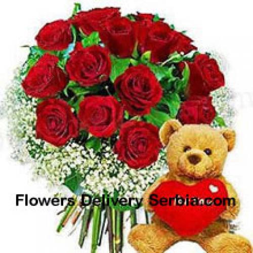 11 Roses with Hearty Teddy