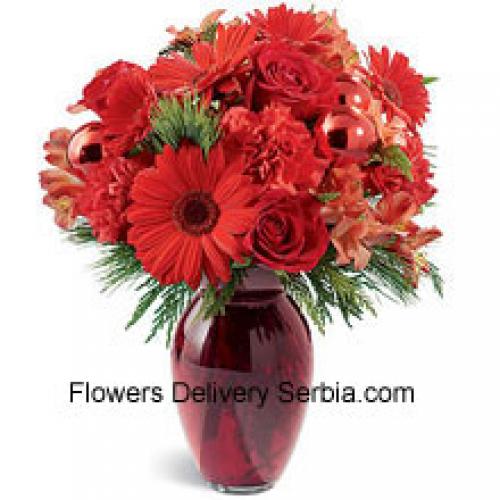 Lovely Red Carnations and Gerberas